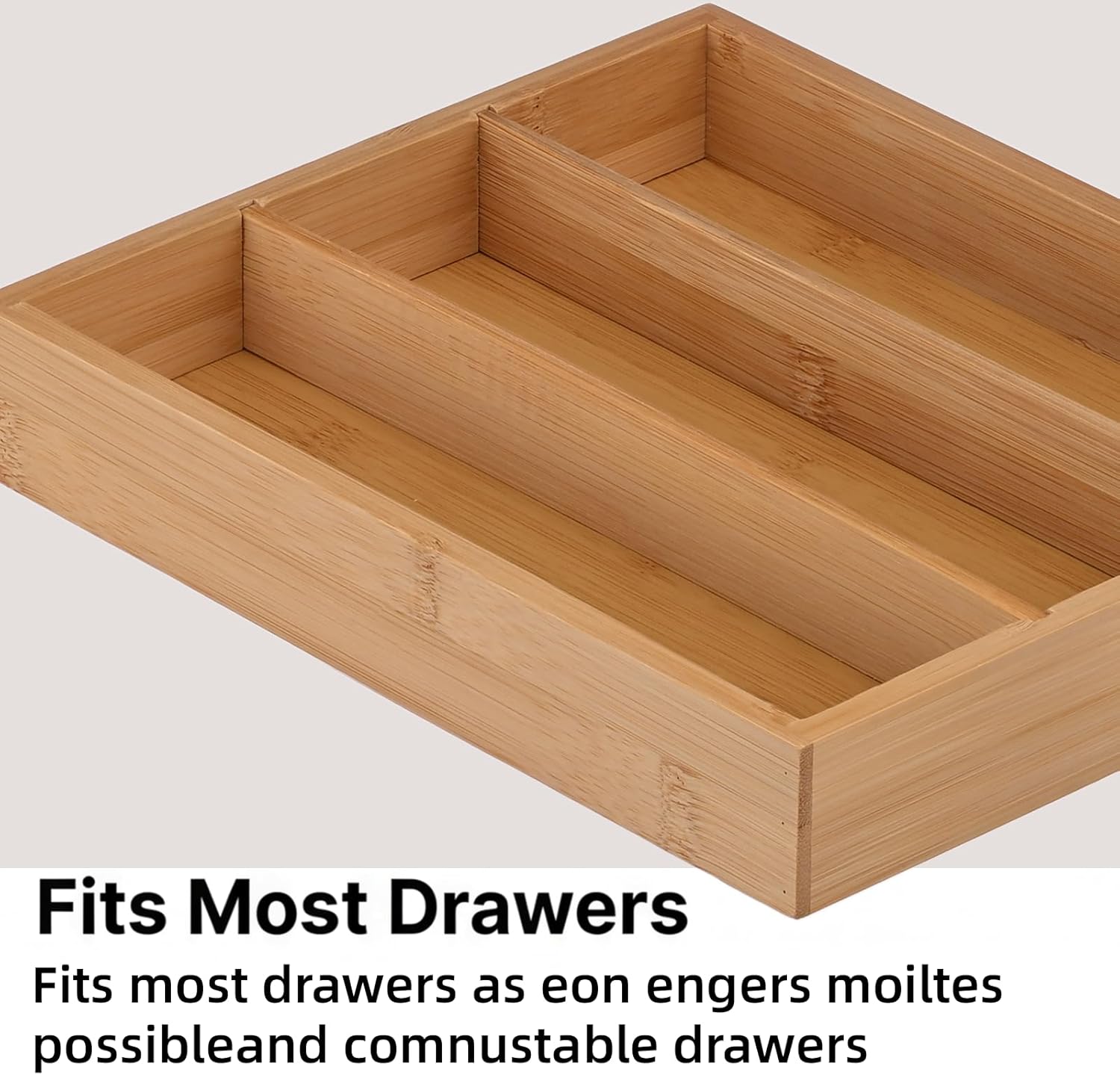 Wooden Silverware Organizer for Drawer, Bamboo Utensil Drawer Organizers, Kitchen Utensil Organizer Tray with 3 Storage Compartments, Flatware Organizers for Cutlery Flatware 