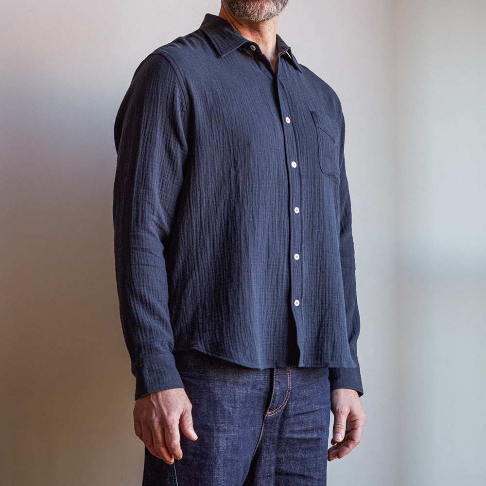 Merci - Chemise Gaspard en gaze de coton - Bleu Marine