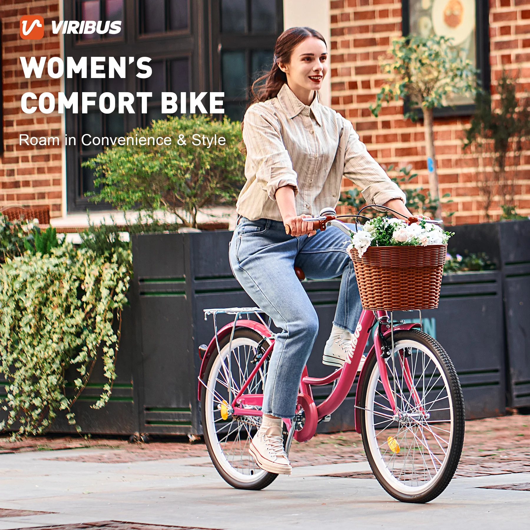 Viribus Women's Comfort Bike 24 inch Beach & City Cruiser Bicycle with Basket Rack White - Image 20