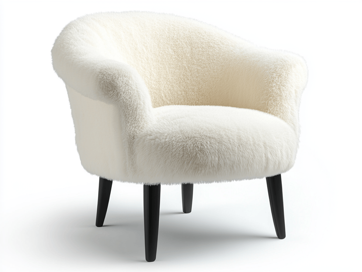 Sillón curvo 75×70×80 cm – tapizado en borreguillo blanco con patas negras – diseño acogedor moderno