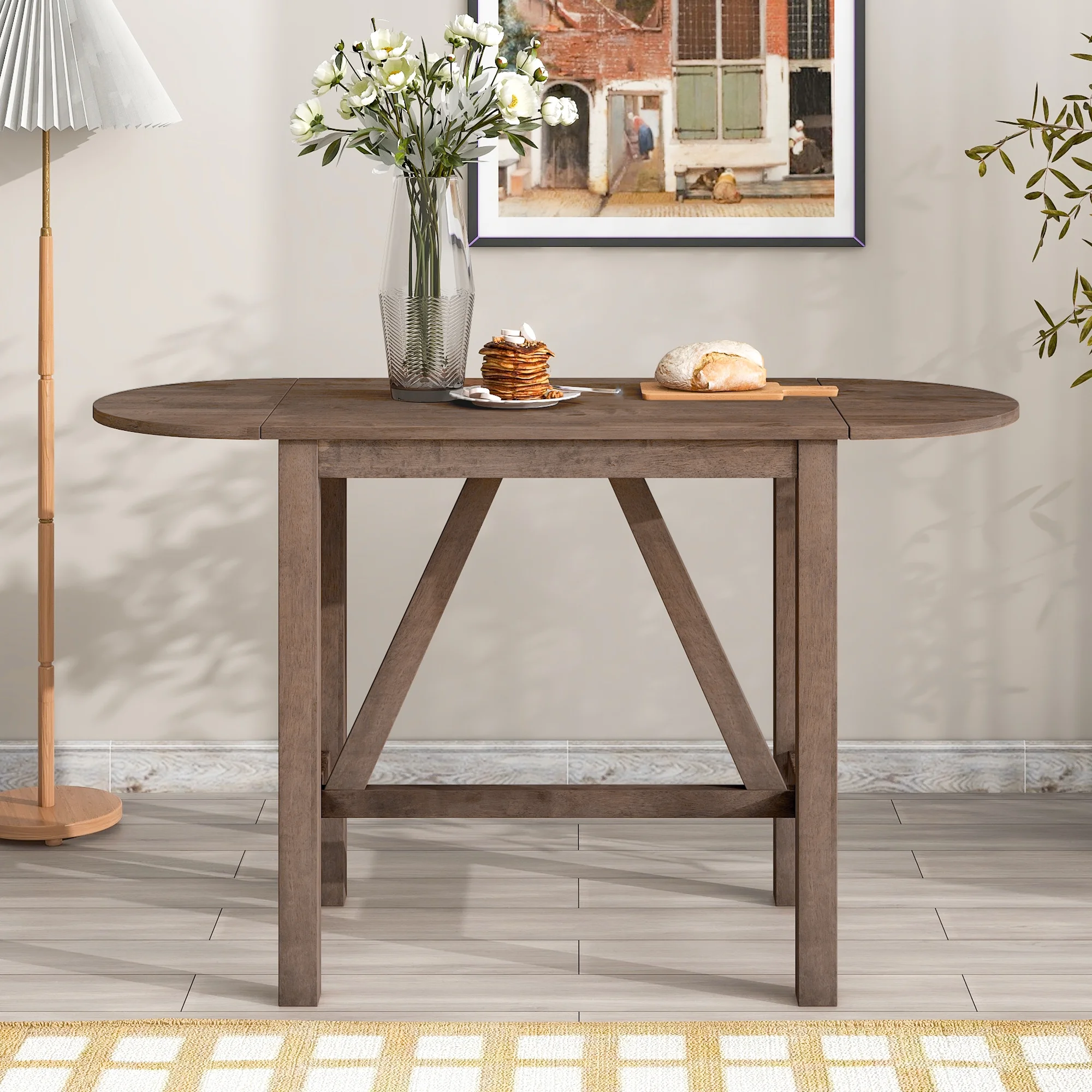 Harper & Bright Designs 3 Piece Wood Folding Dining Table Set Drop Leaf Table with 2 Padded Counter Height Dining Chairs for Small Place, Brown - Image 2