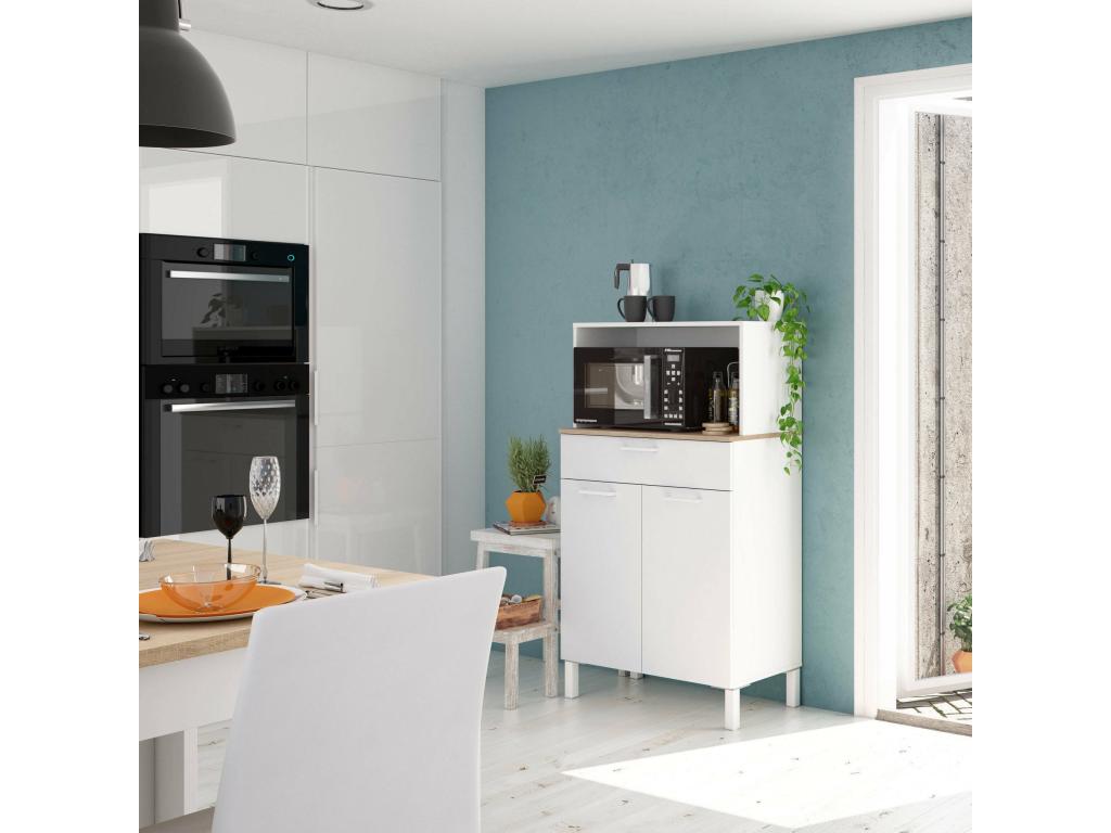 Armario multifunción Abodeia - Mueble de cocina con 2 puertas - Mueble auxiliar polivalente - armario moderno - 72x40h126 cm - Blanco y Roble