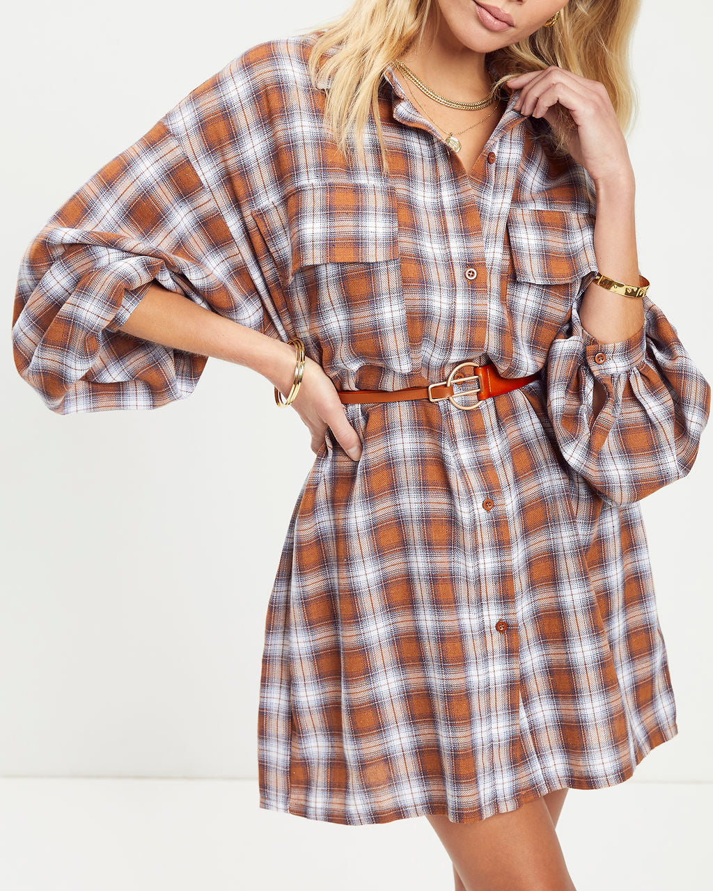 Like It Or Not Plaid Button Down Shirt Dress - Se7enfashion