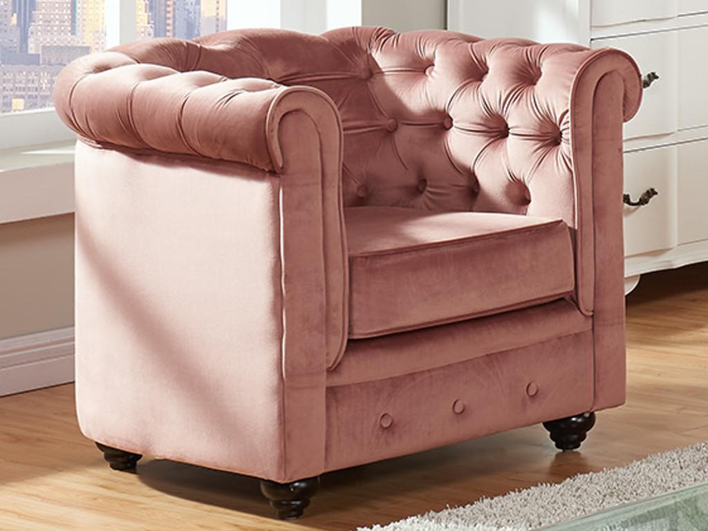 Sillón de terciopelo CHESTERFIELD - Rosa polvo