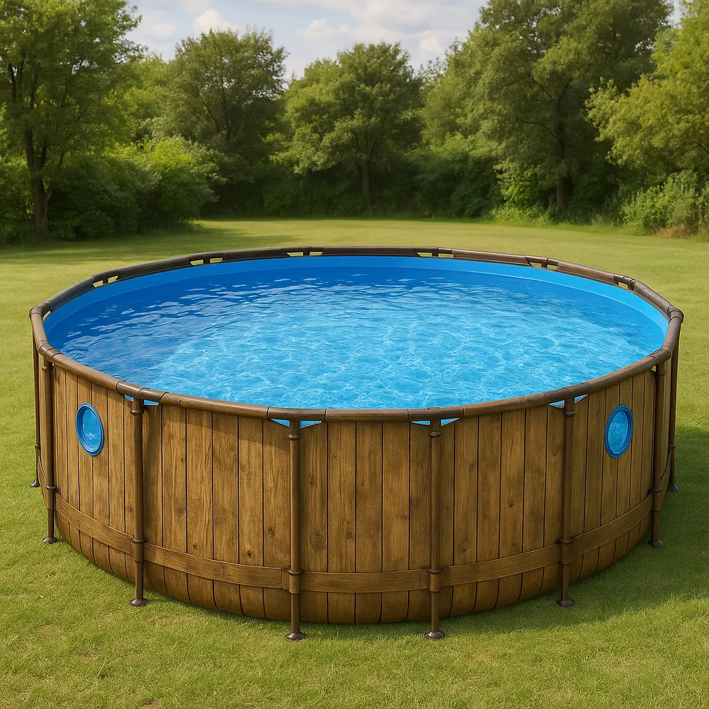 Piscina tubular redonda Piscinas redondas con montaje sí piscina tubular color madera oscura PVC exterior jardín 457x107 cm ZRPoBBU701eY