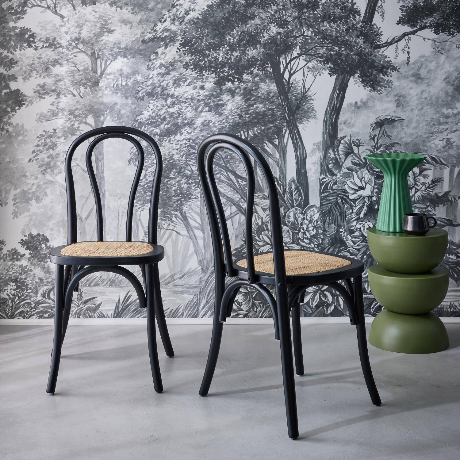 Bastille - Silla vintage de madera y ratán, set de 2