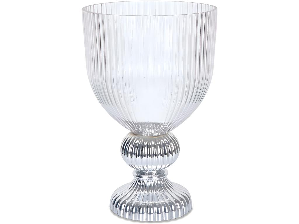 Jarron de cristal transparente tallado con base plateada silvester