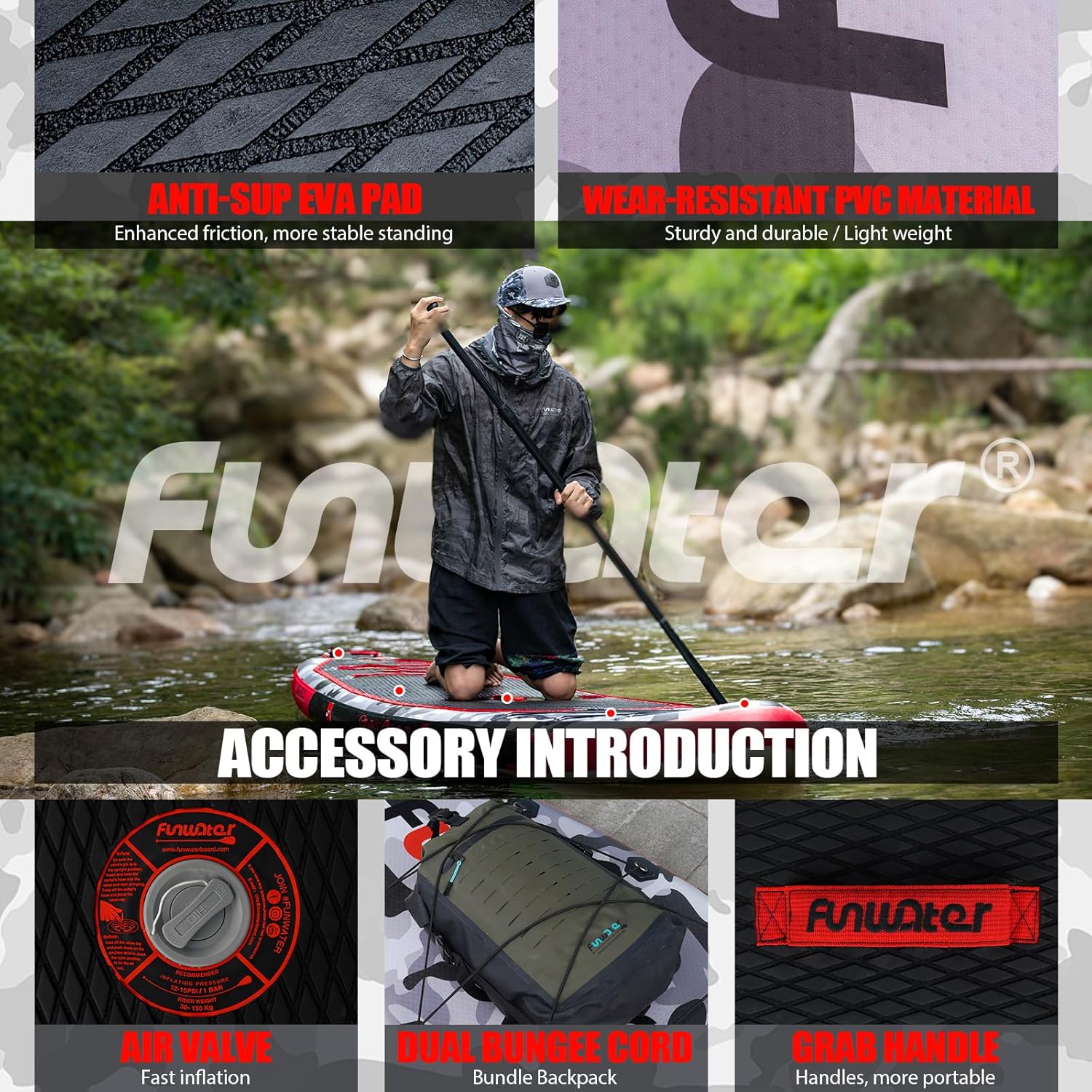 FunWater Inflatable Stand Up Paddle Board, 11 ft x 32 in x 6 in - SUP Paddle Accessories - Image 24 FunWater Inflatable Stand Up Paddle Board, 11 ft x 32 in x 6 in - SUP Paddle Accessories - Image 24