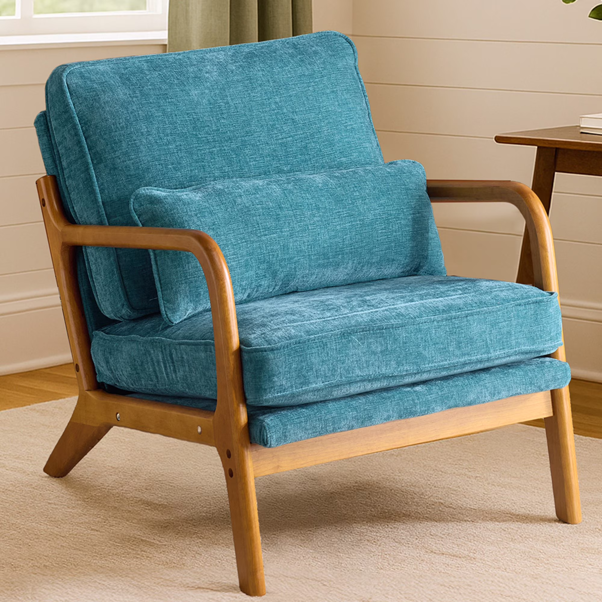 Ktaxon Accent Chair Corduroy Upholstered Armchair, Reading Club Chair with Pillow and Solid Wood Frame for Living Room Bedroom Furniture Off White - Image 41