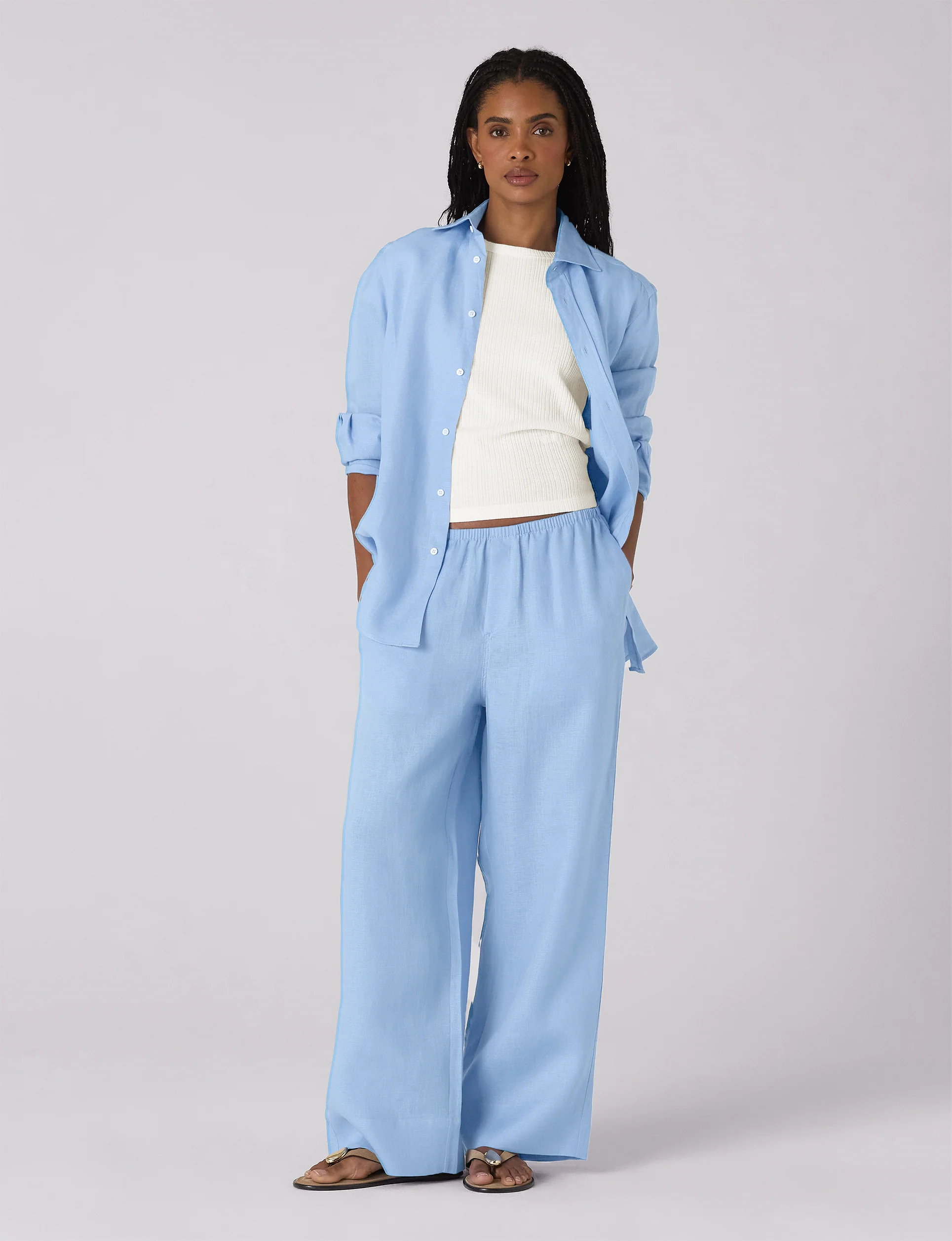 The Set: Linen Cornflower Blue Shirt & Trouser