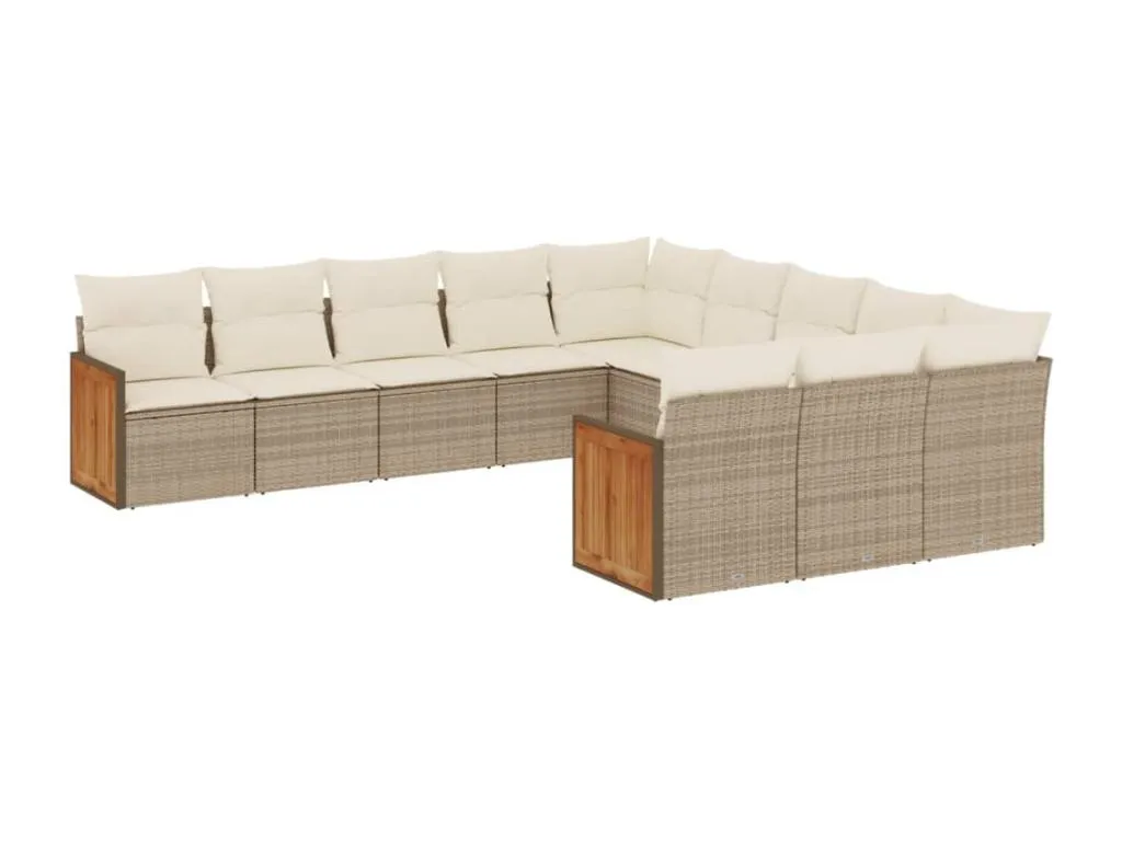 Set de sofás de jardín 11pzas con cojines ratán sintético beige
