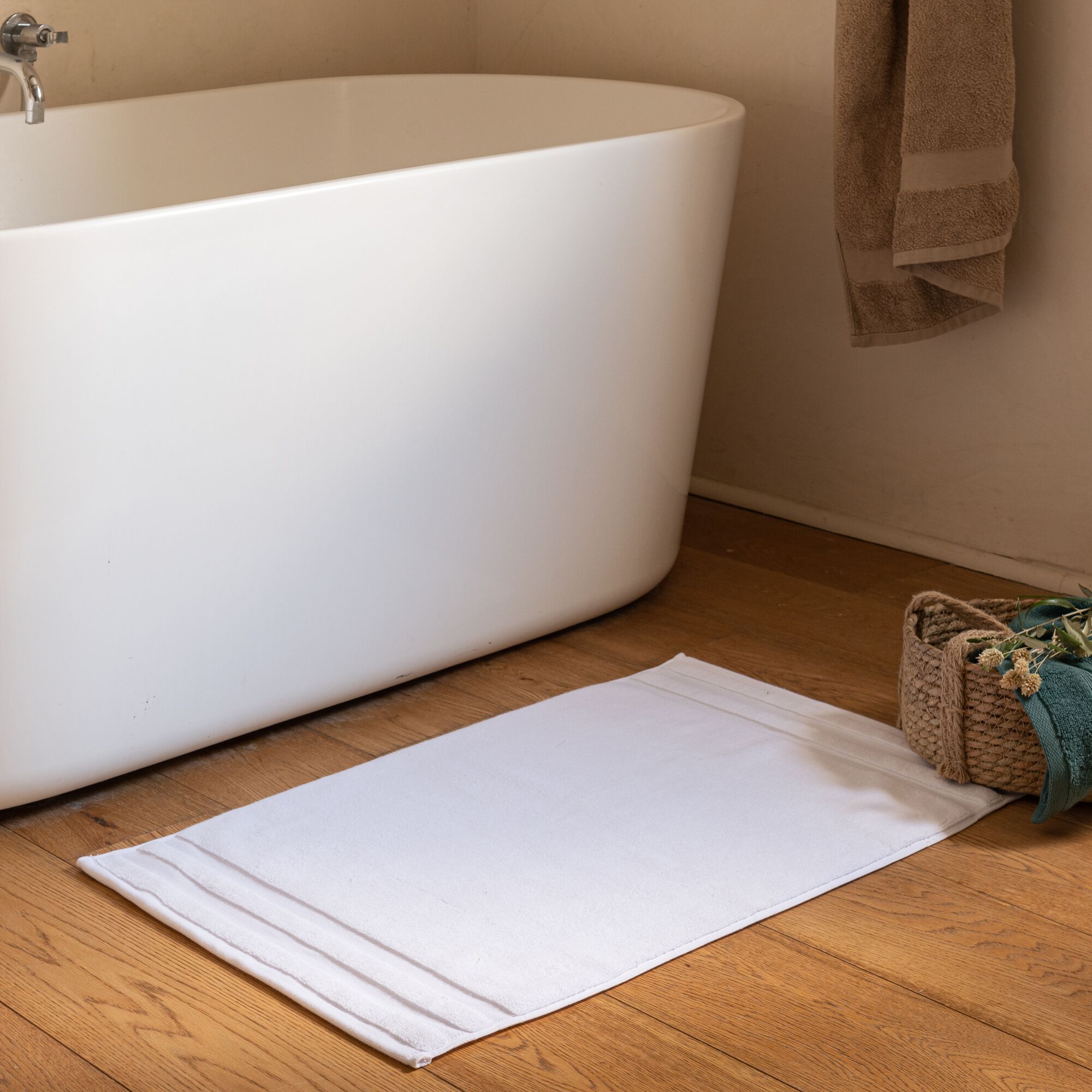 RIVIERA - Tapis de bain qualité hôtelière en coton -blanc 50x80cm