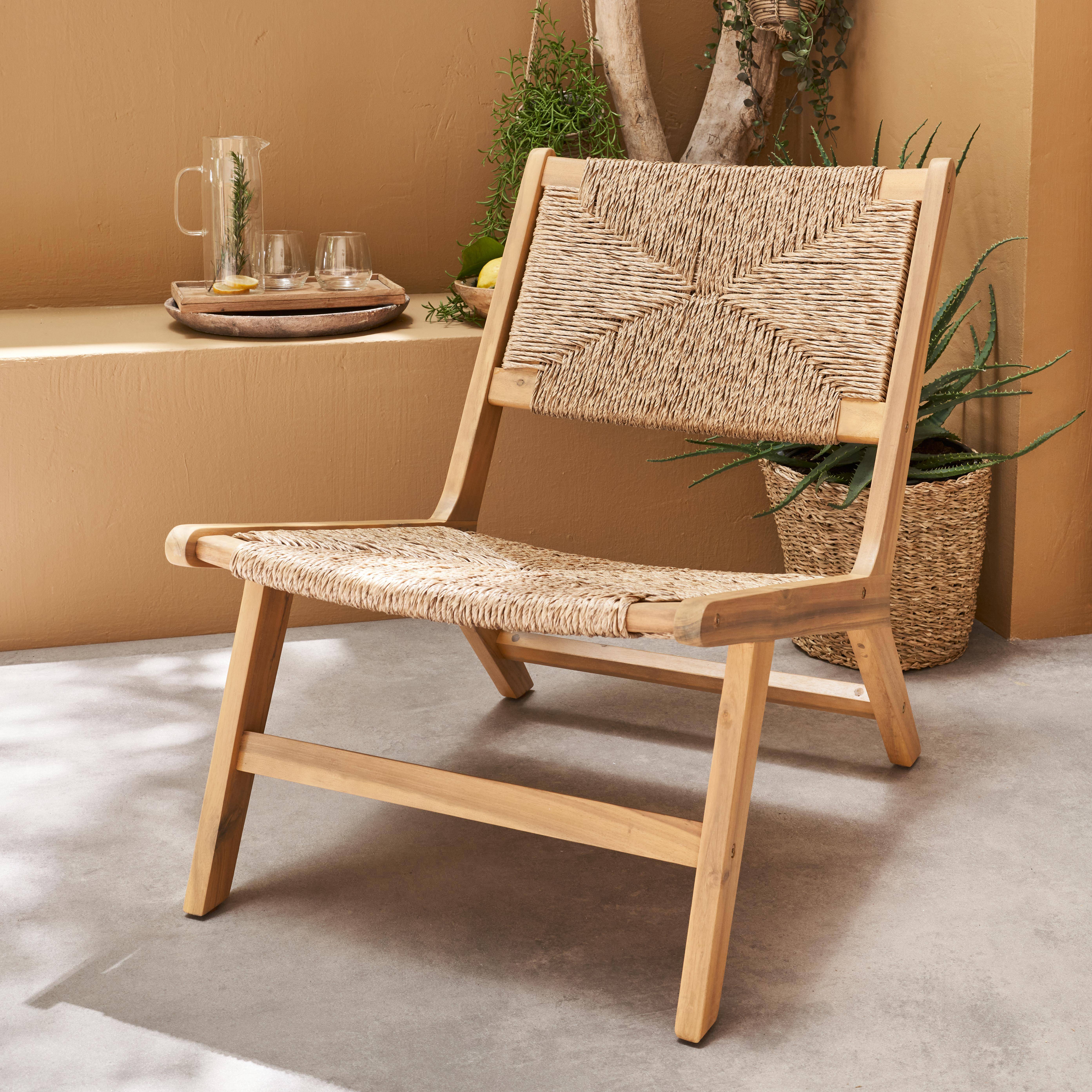 Loredo - Sillón de jardín de madera y resina efecto paja