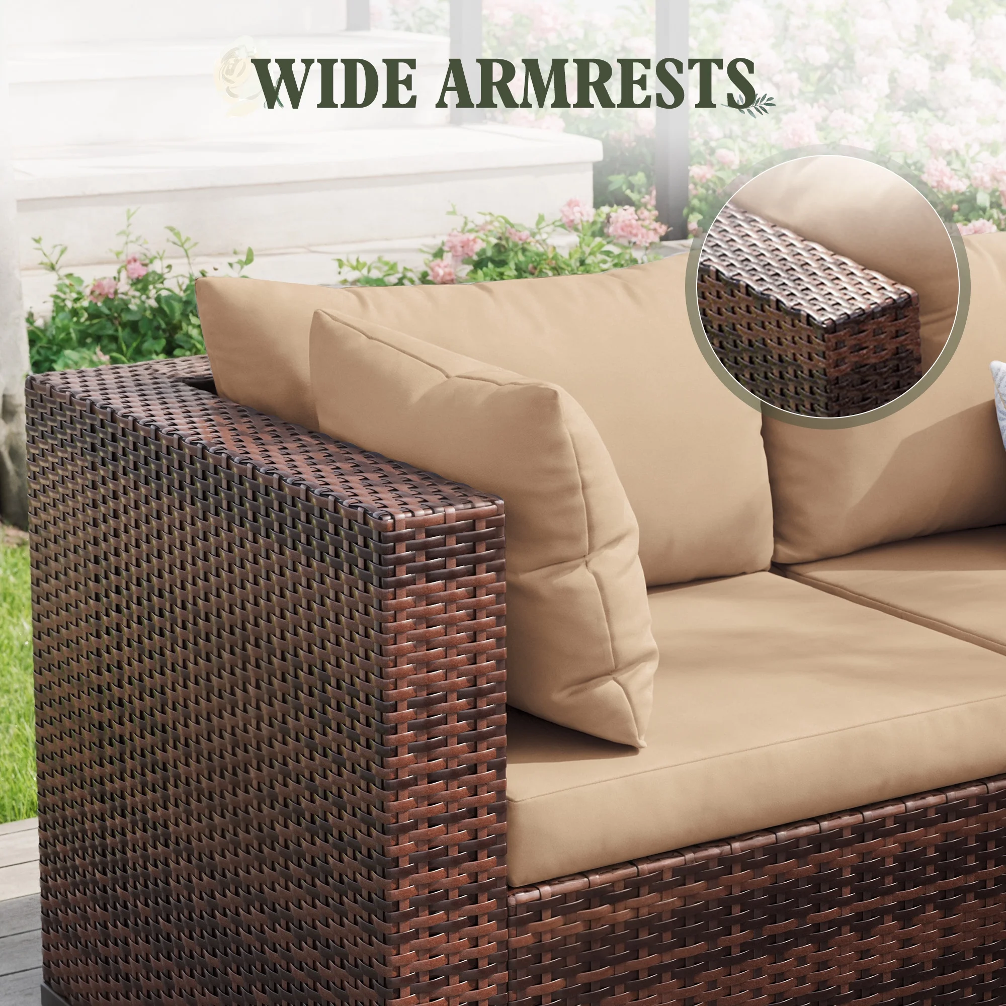 MRUAKA 8 Pieces Patio Furniture Set with Fire Pit Table, Outdoor Furniture Sectional Rattan Sofa with Slanted Back, Patio Couch with Glass Coffee Table for Backyard Garden (Dark Grey) - Image 19