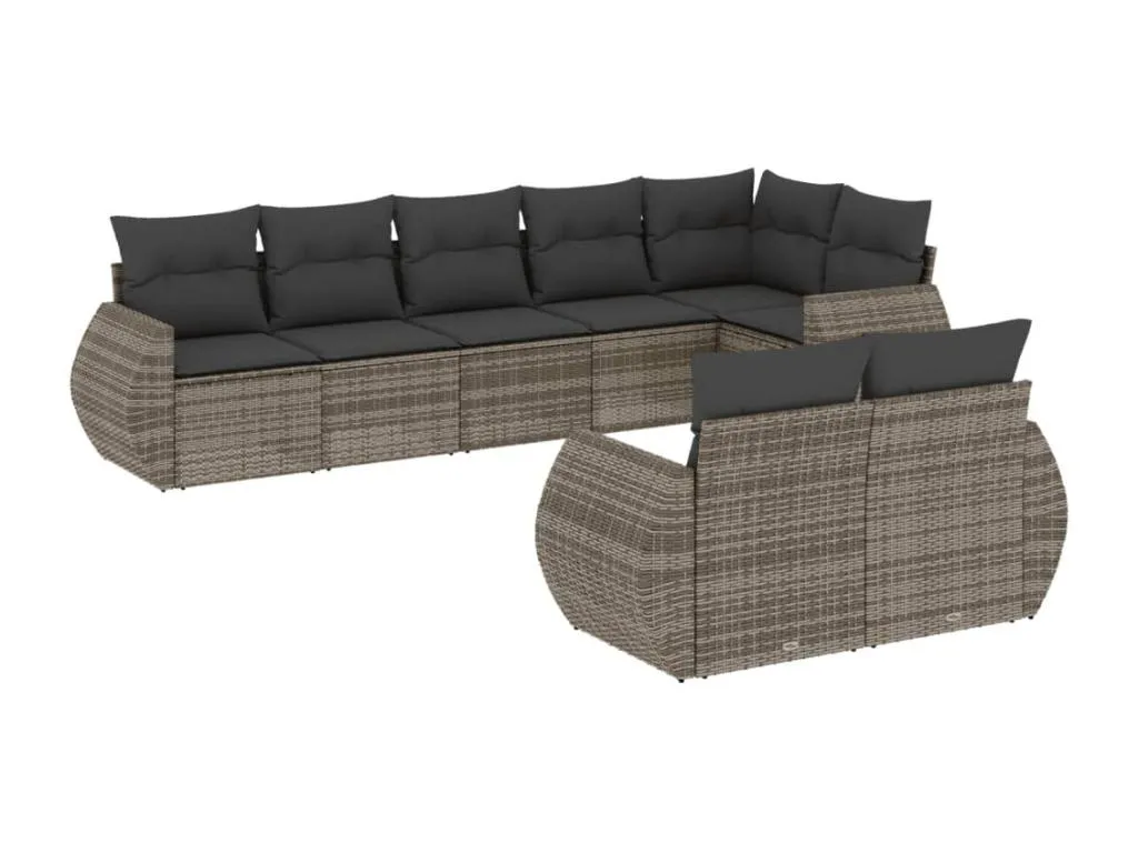 Set de sofás de jardín 8 piezas y cojines ratán sintético gris 85470iker