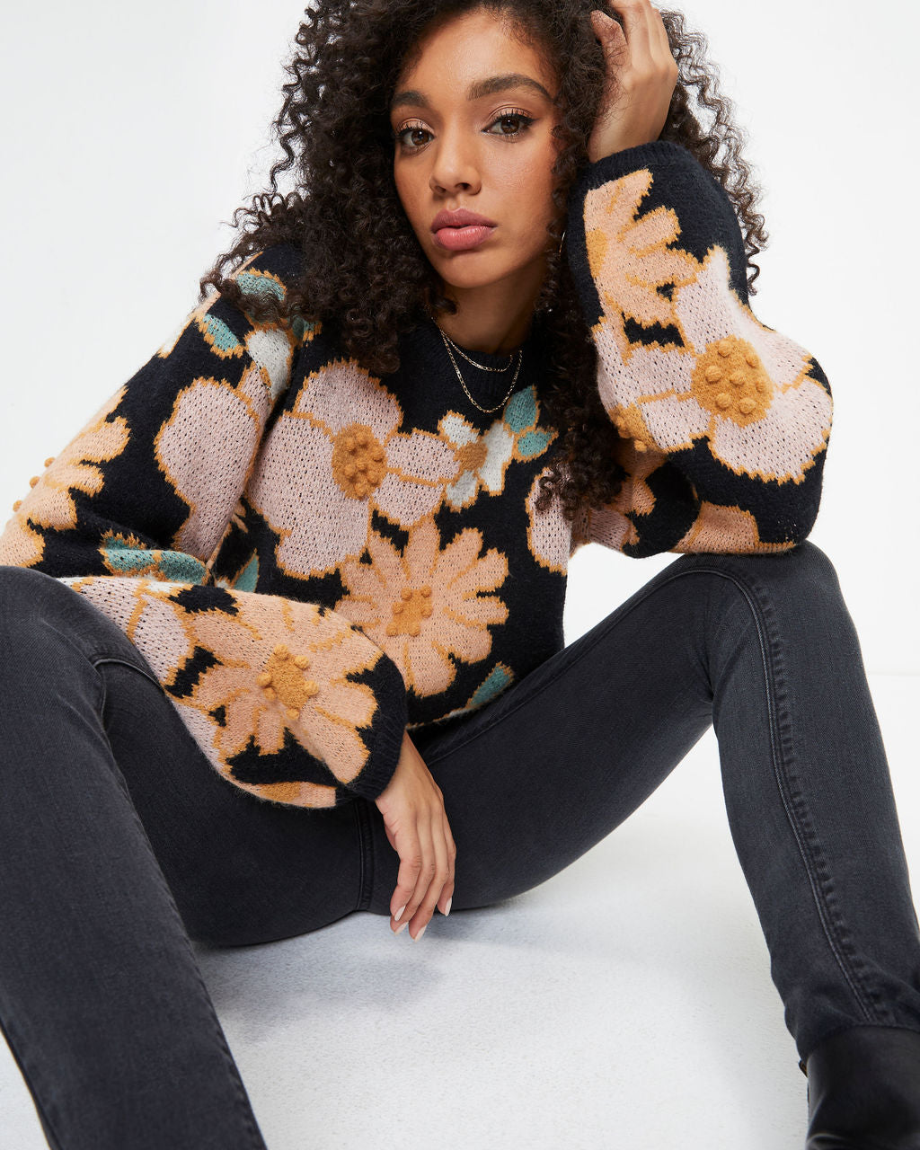 Arlow Floral Knit Pullover Sweater - Se7enfashion