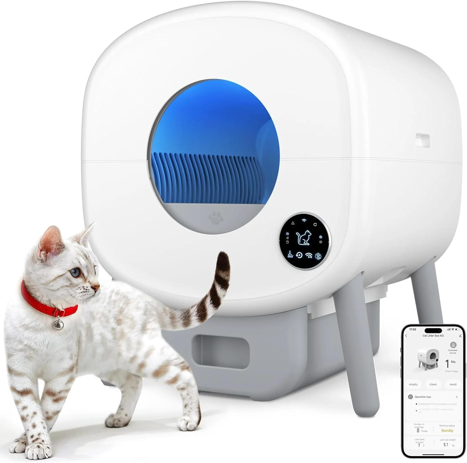 Self Cleaning Litter Box, Large Capacity Automatic Cat Litter Box Self Cleaning for Cats, App Control,Safety Protection, 2 Roll Garbage Bags