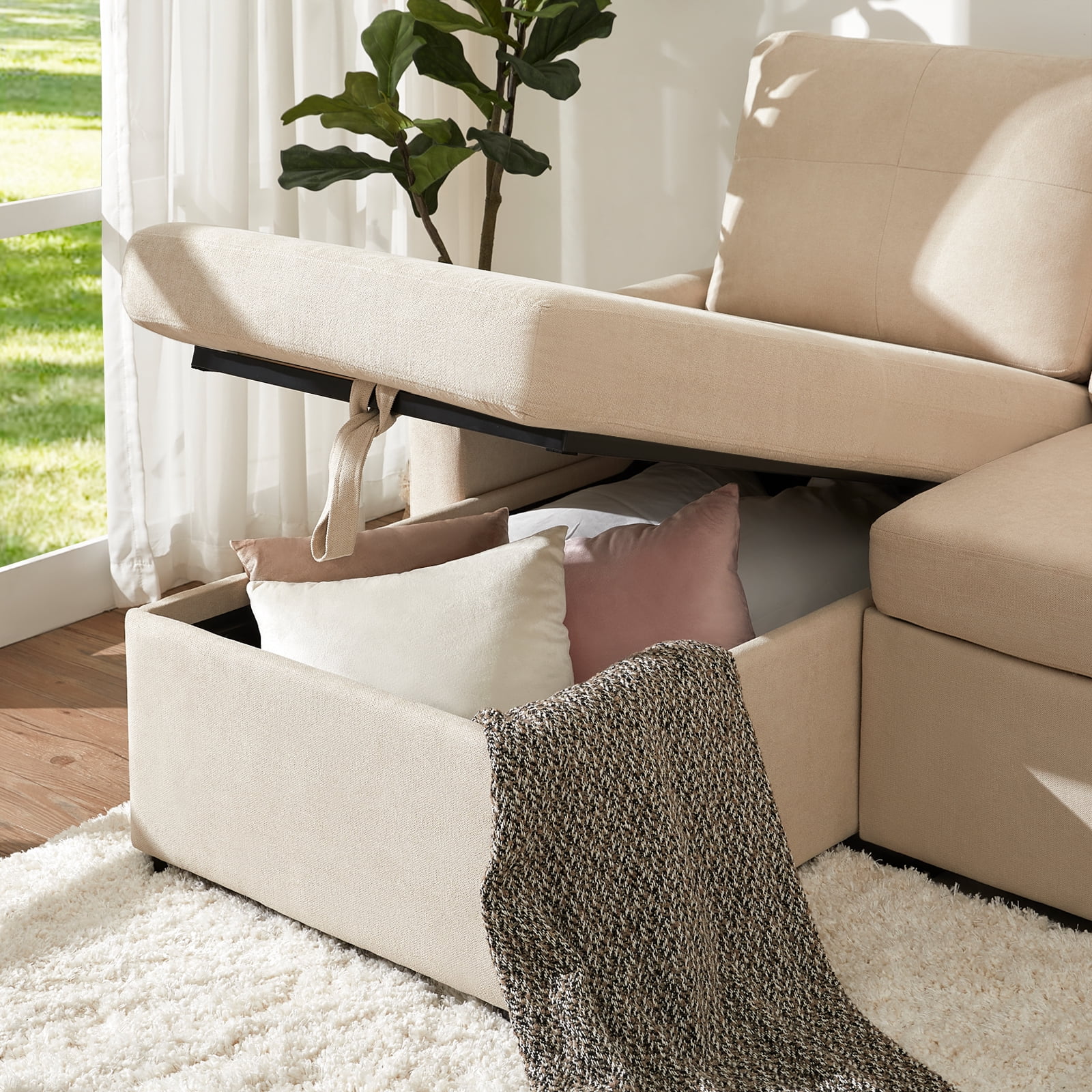 VANACC Sofa Bed, Adult Sleeper Sofa with Storage Chaise, Pull Out Couch for Bed Room, Gray Chenille - Image 21