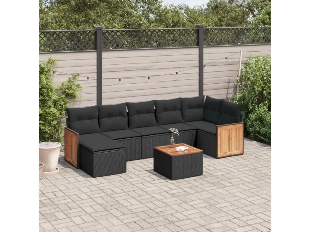 Hogarmini Set de sofás de jardín 8 piezas y cojines ratán sintético negro ozin88297