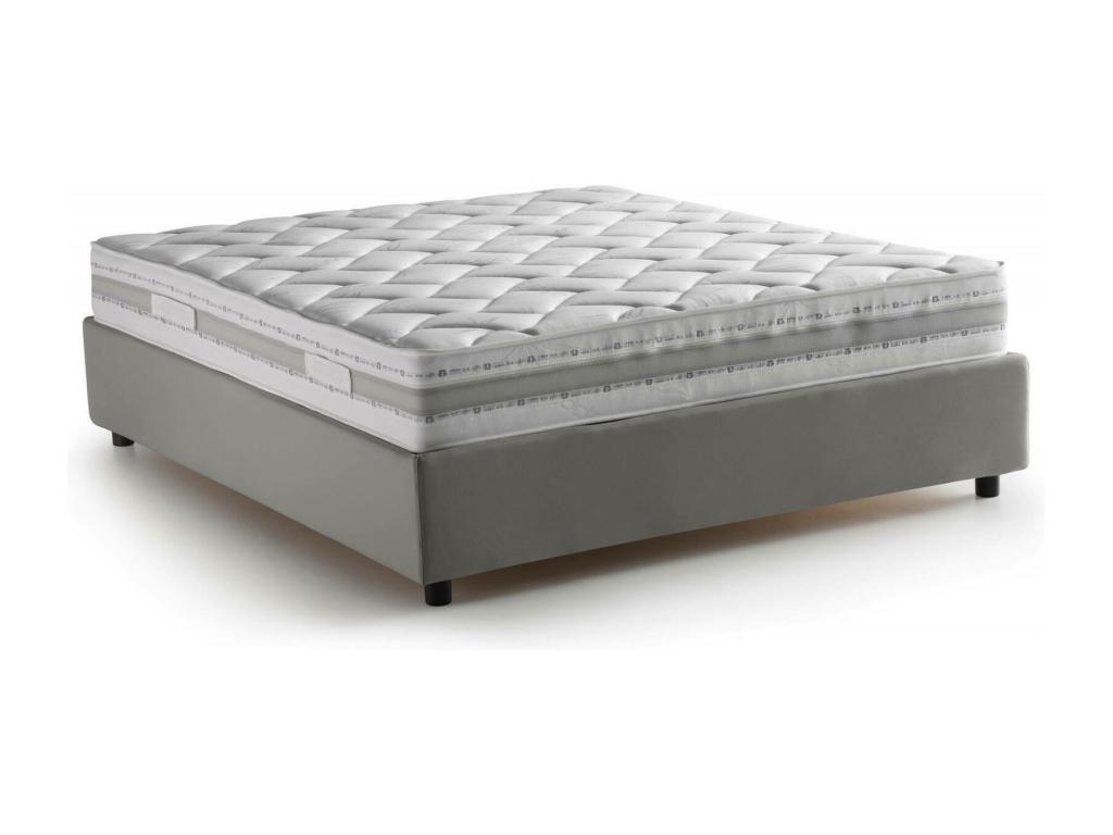 Cama doble Gioia, Cama contenedor con revestimiento de tela, 100% Made in Italy, Apertura frontal, con colchón de 140x200 cm incluido, Gris