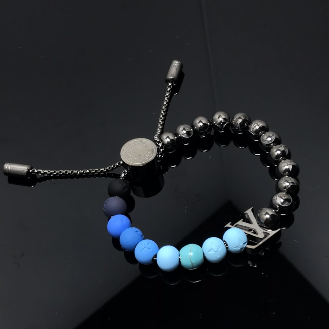 Louis Vuitton Black & Blue Pullable LV Surfin' Beads Bracelet - Original Replica Club