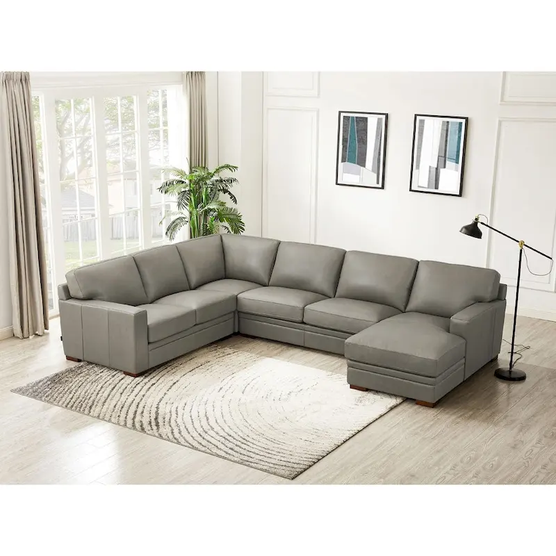 Hydeline Dillon Right-Facing Sectional Sofa with Chaise in Top Grain Leather