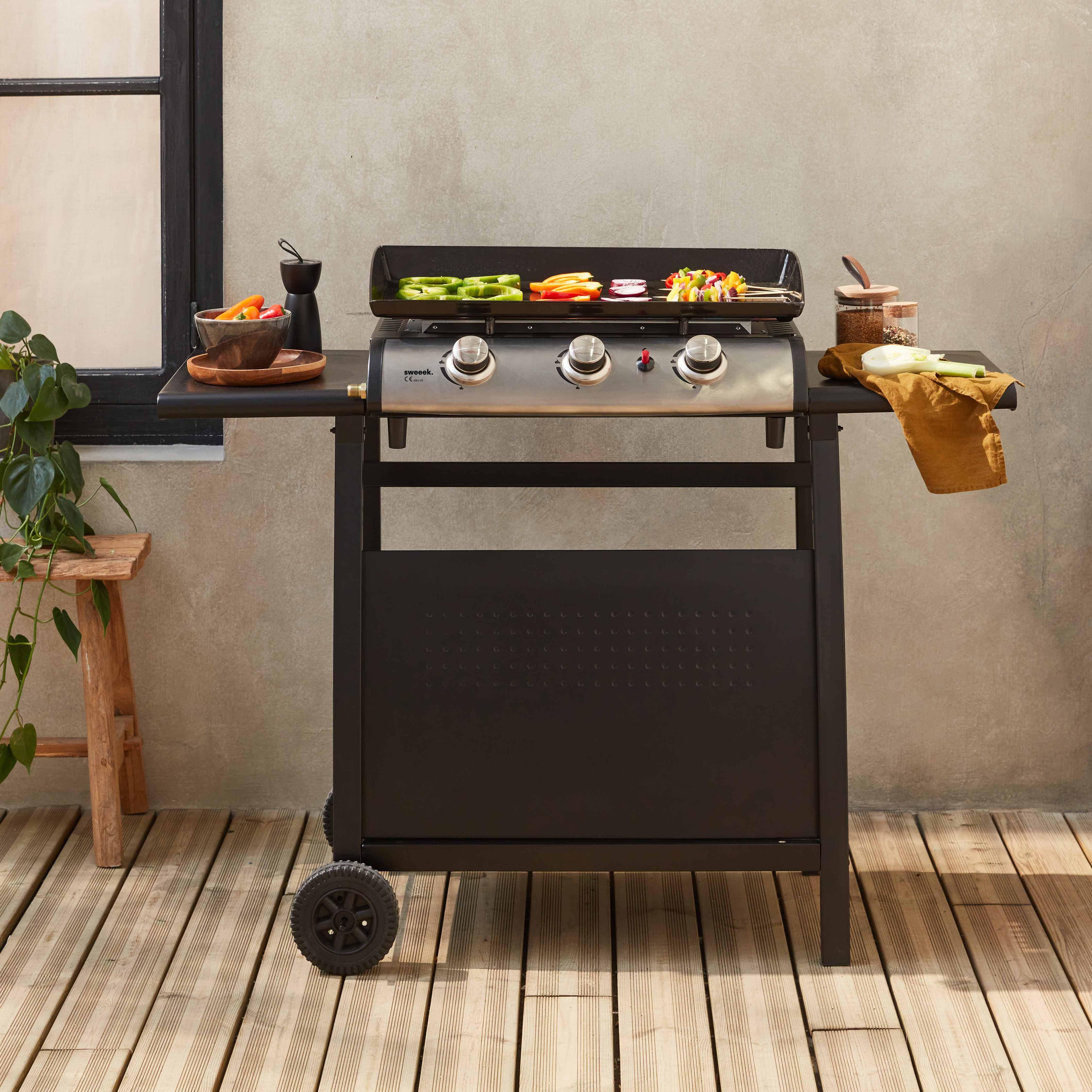 Porthos - Plancha de gas de 3 quemadores 7,5kW + carro