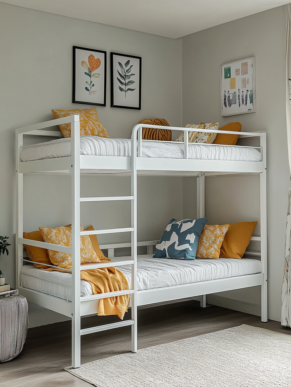 Cama litera de metal blanca de metal para dormitorio infantil,254.4x192x86.4 cm