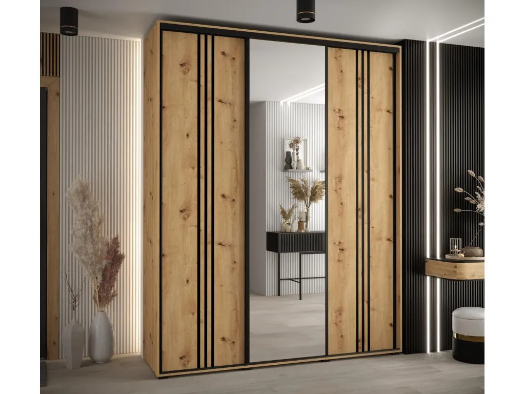 ARMARIO Lluesmahome 7 DE PUERTAS CORREDERAS 235.2/200/45 3 puertas (Artisan/Artisan/Negro) 12406PEMF