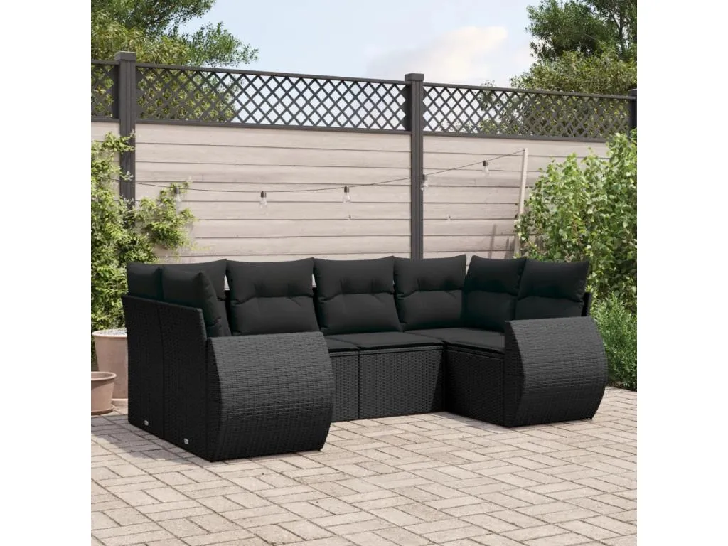 Set de sofás de jardín 6 piezas y cojines ratán sintético negro rhex61478