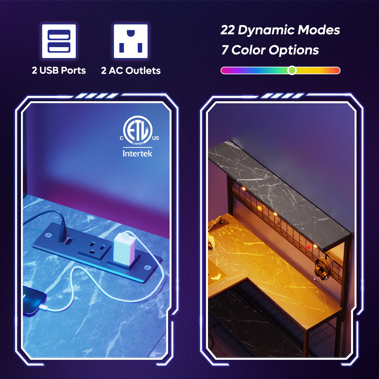 Bestier 51 L Shaped Gaming Desk with Power Outlets & LED Light, Computer Desk with 4 Tiers Shelves for Home Office, Reversible Gamer Table with Hooks and Cup Holder, Carbon Fiber - Image 30