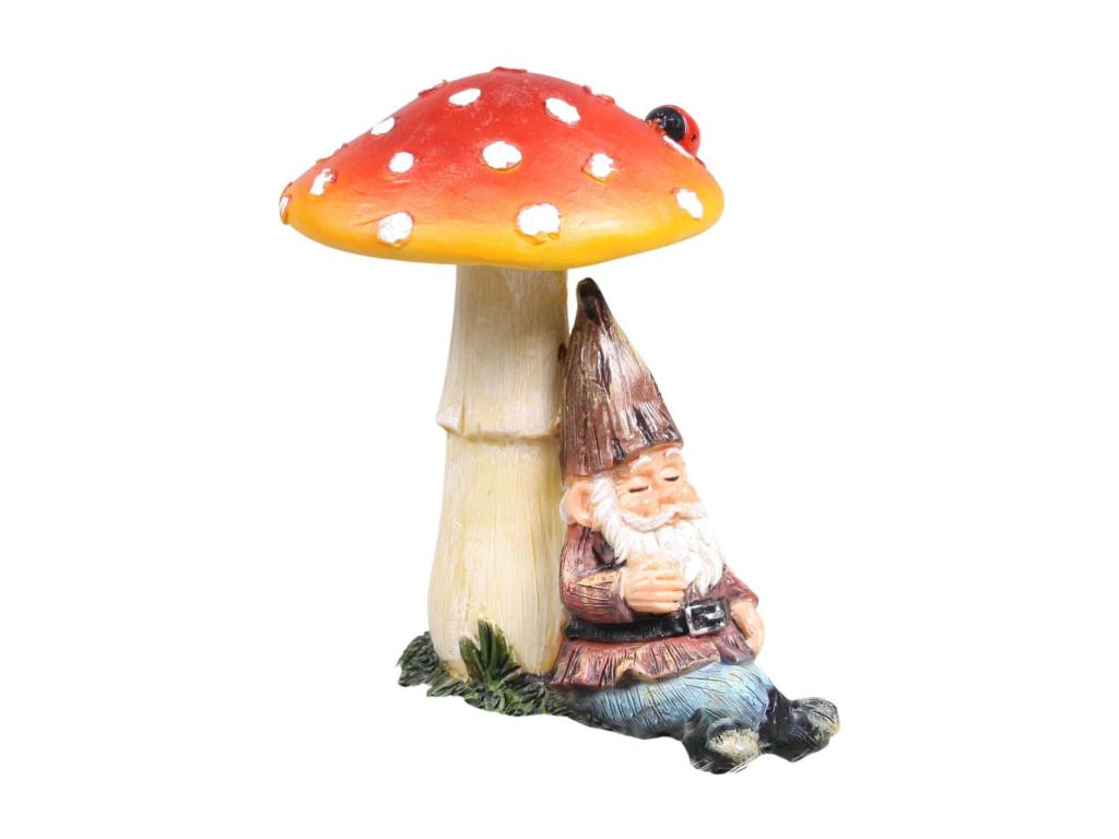 Mini gnomo de jardín de resina Seta sentada