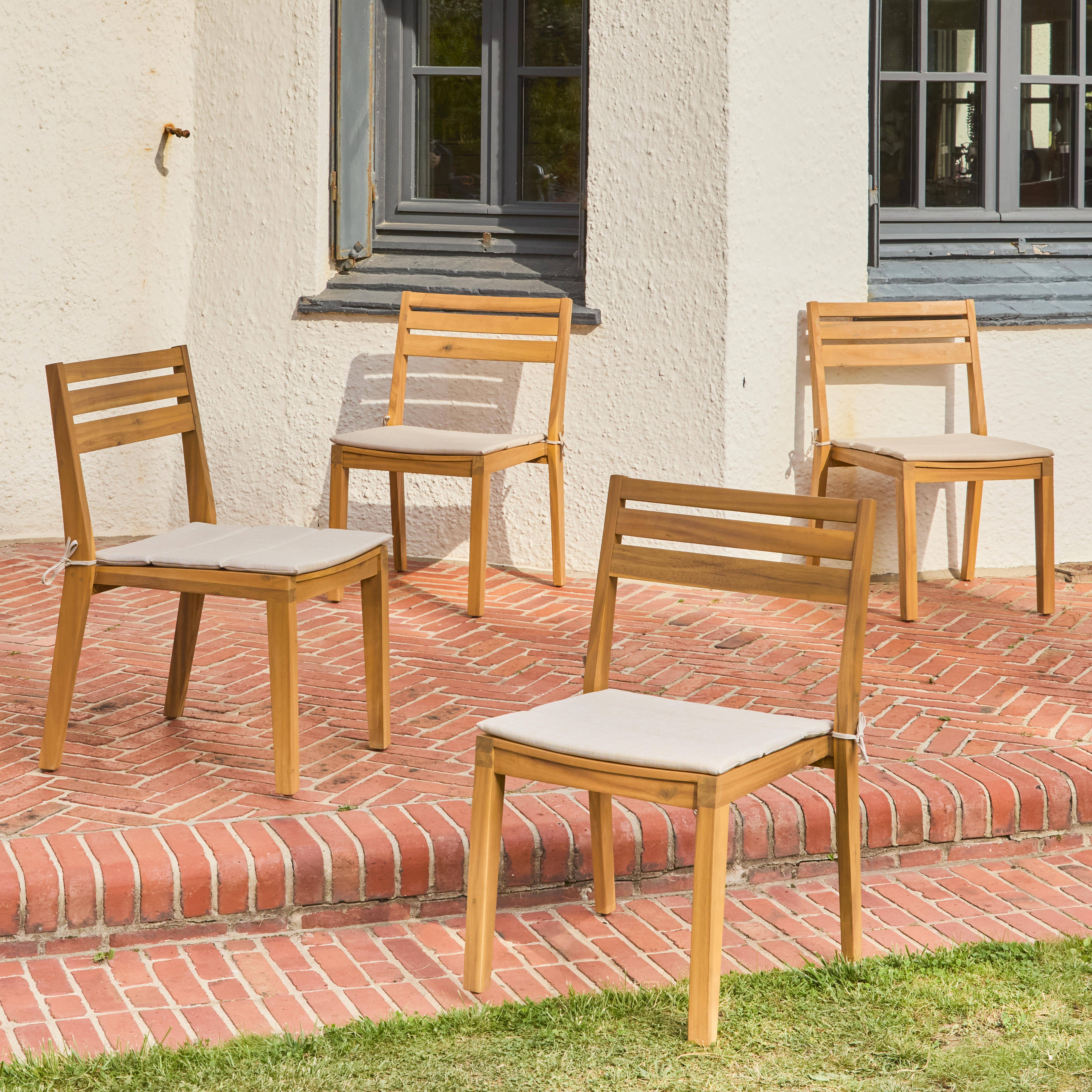 Merina - Silla de jardín de madera de acacia con cojín, set de 4