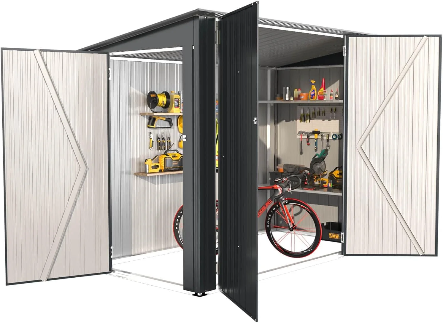 YODOLLA Outdoor Storage Shed, 3 x 7 Ft Bike Sheds & Outdoor Storage, Small Metal Outdoor Storage Cabinet for Garden - Image 14