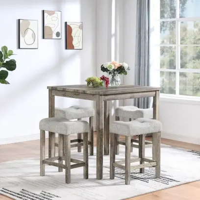 5-Piece Wood Dining Set: Square Table with 4 Upholstered Chairs