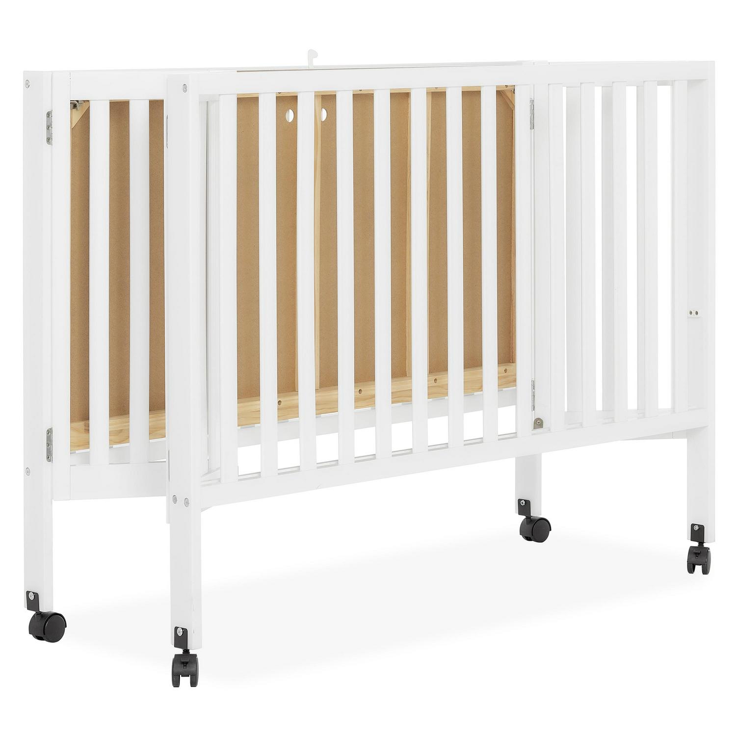 Dream On Me Quinn Full-Size Folding Crib. Removable Wheels. Modern Nursey. Adjustable Mattress Support. Patent Folding System in White - Image 15