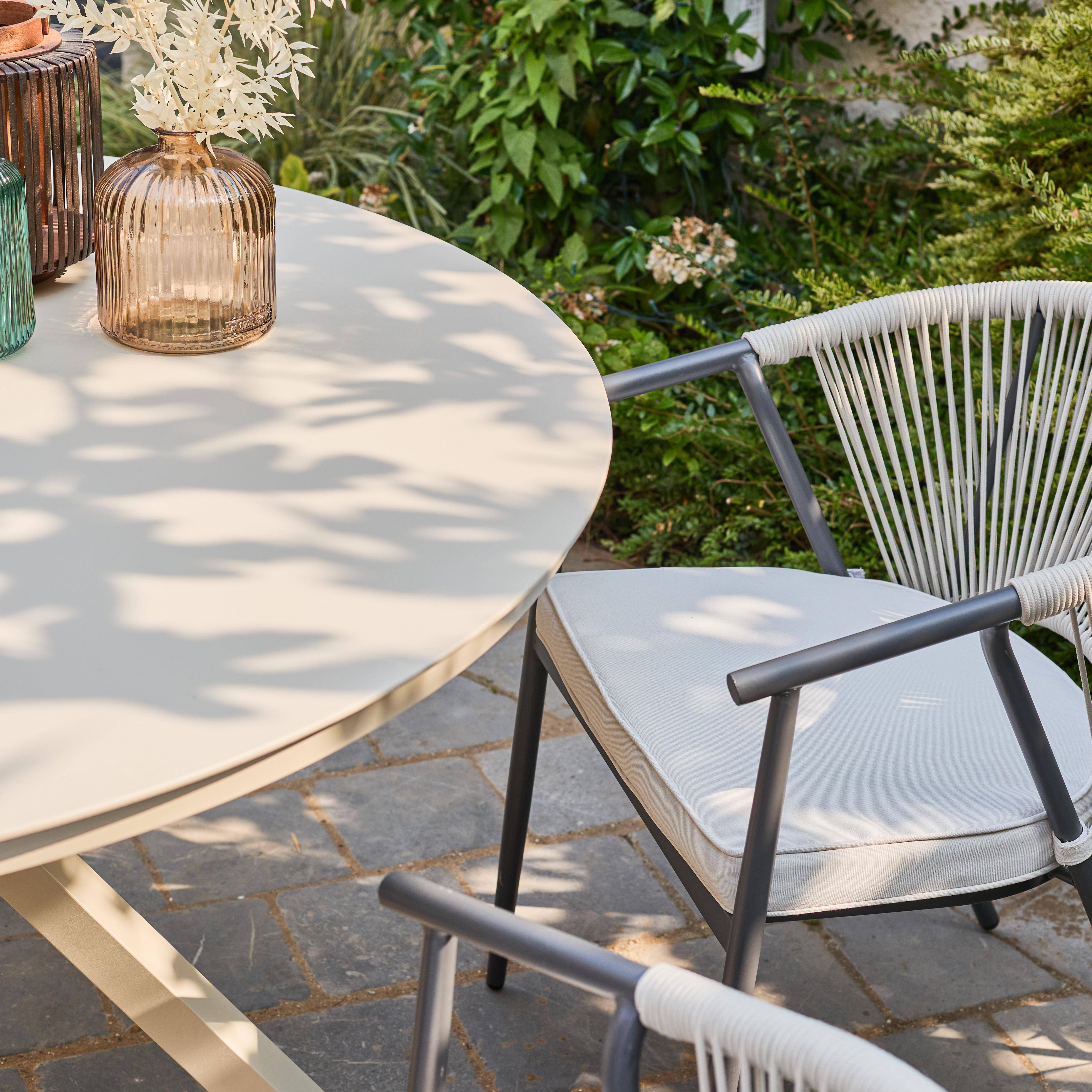 Liora - Sillón de jardín apilable de acero y cuerdas, set de 4