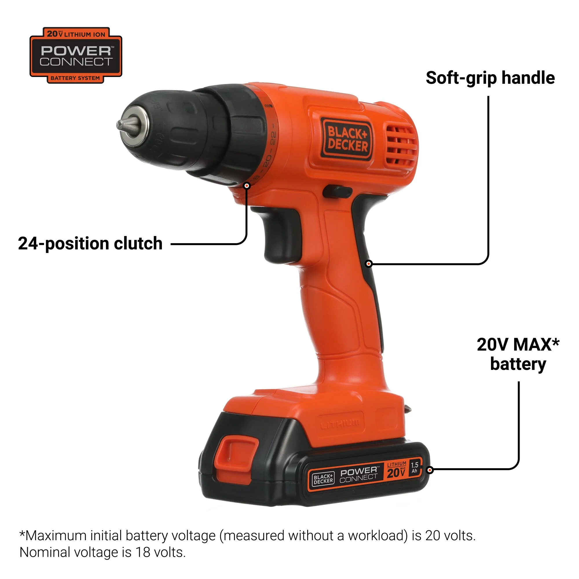 BLACK+DECKER 20V Cordless Drill, 1.5 Amps, 100 Piece Set, Battery and Charger Included - Image 2