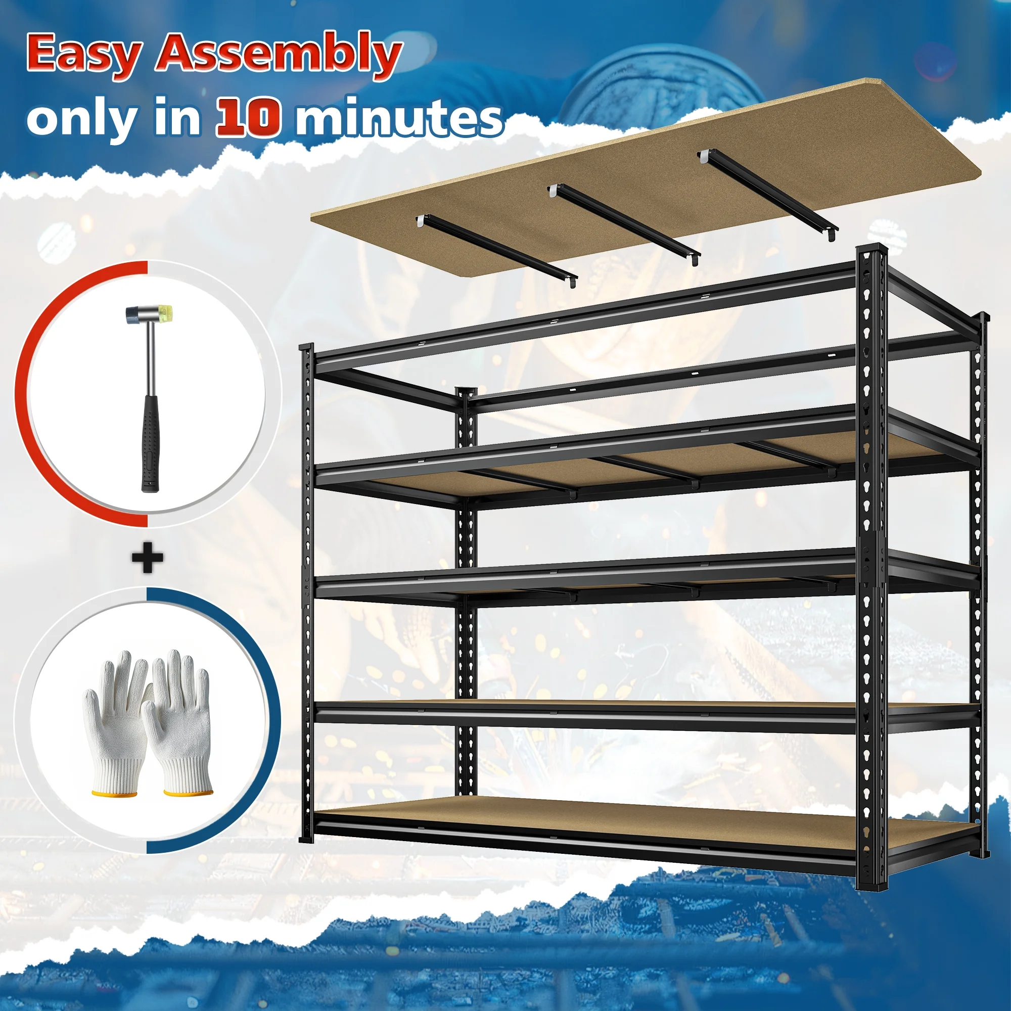 REIBII 60" W Garage Shelving 3000LBS Heavy Duty Storage Shelves Adjustable 5 Tier Metal Storage Rack,60" W x 24" D x 72" H - Image 17