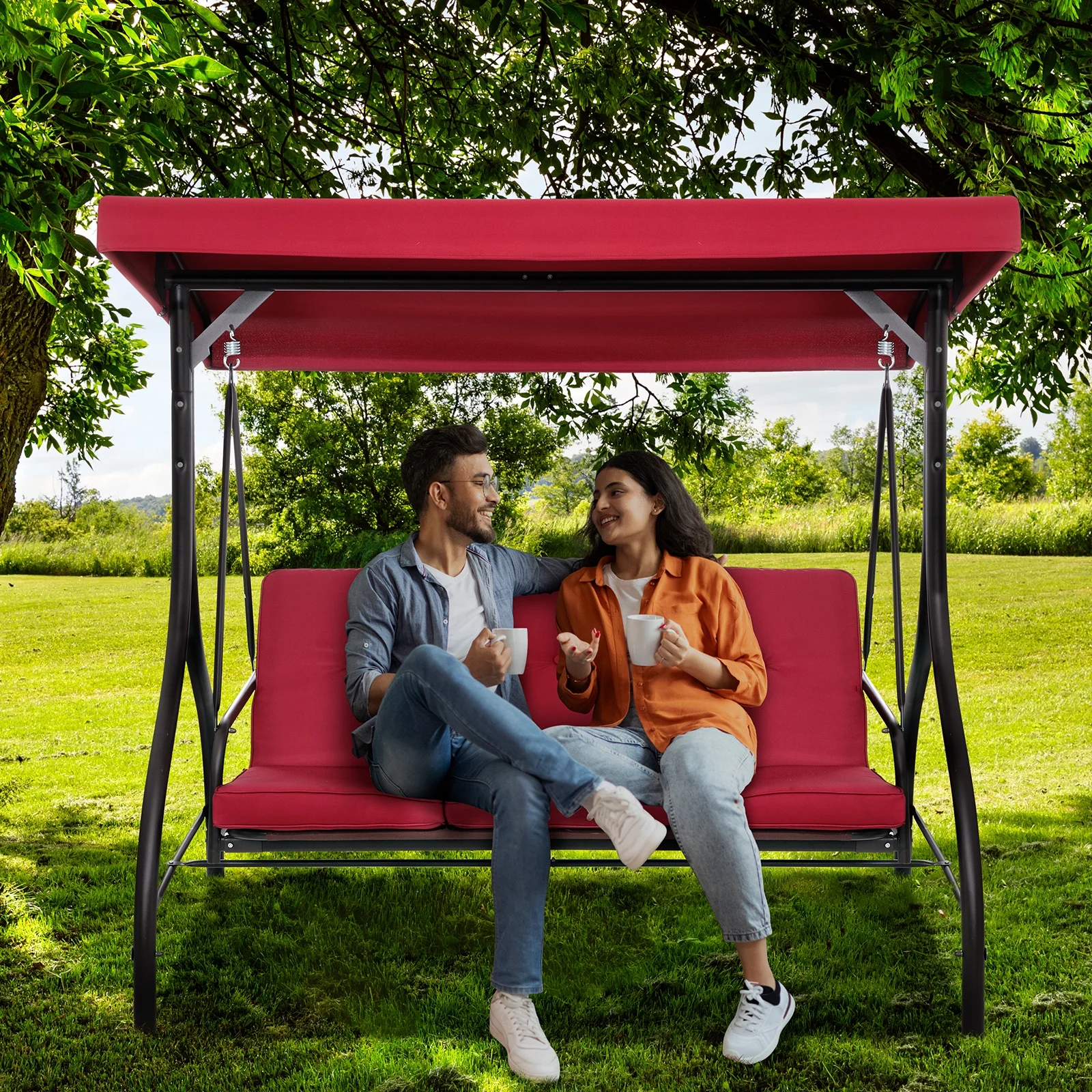 Arlopu 3 Person Porch Swing Outdoor Converting Canopy Swing Glider with Canopy - Image 22