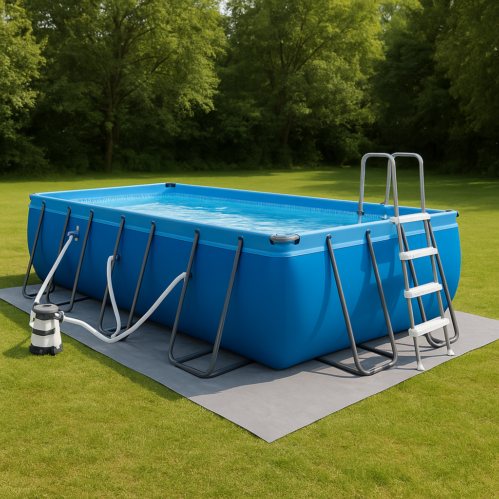 piscina tubular rectangular, piscina desmontable rectangular azul, azul, metal y PVC, jardín y exteriores, 732x366x132 cm