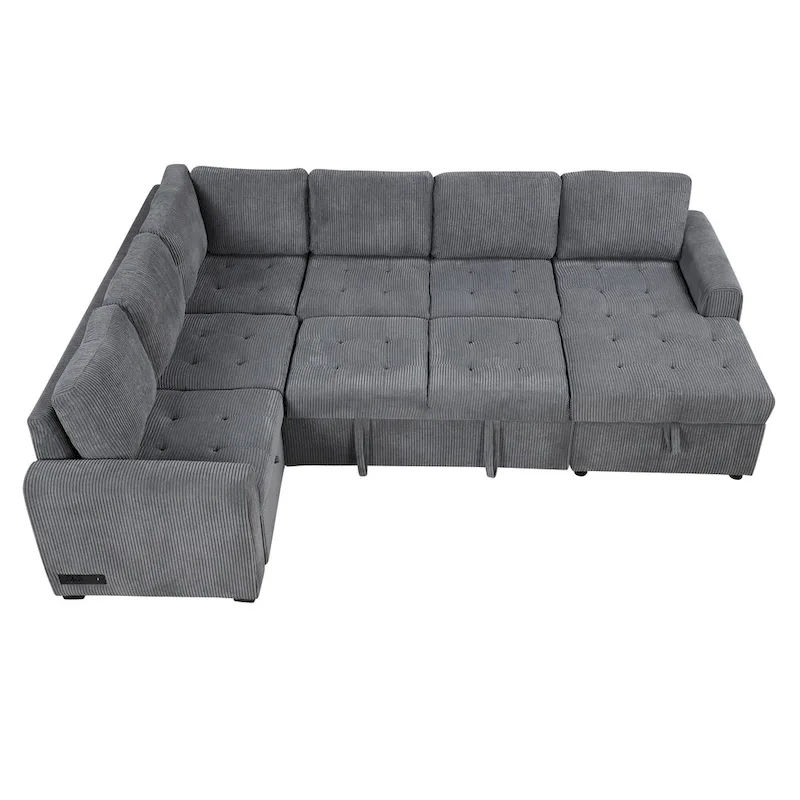 Roomfitters U-Shaped Sectional Sofa with Pull-Out Bed, Storage Chaise Lounge, and Integrated Charging Ports for Living Room