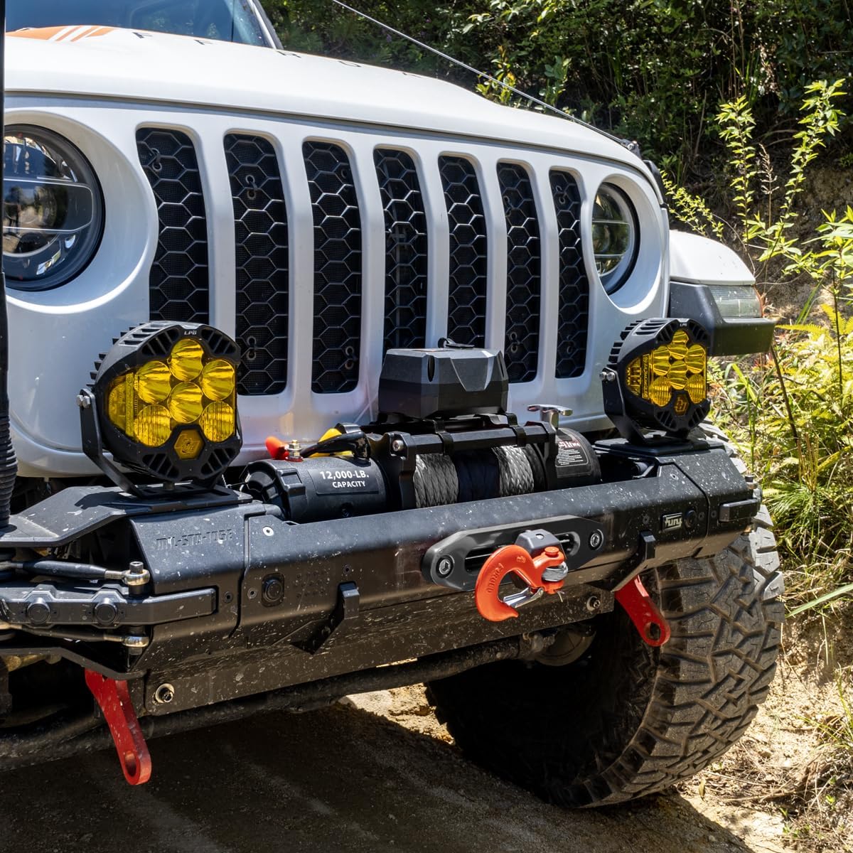 RUGCEL WINCH 12000lb 12V Truck Waterproof Electric Black Steel Rope Electric Winch with Roller Fairlead,Wired Handle,2 Infrared Remote Control, Trailer Winch