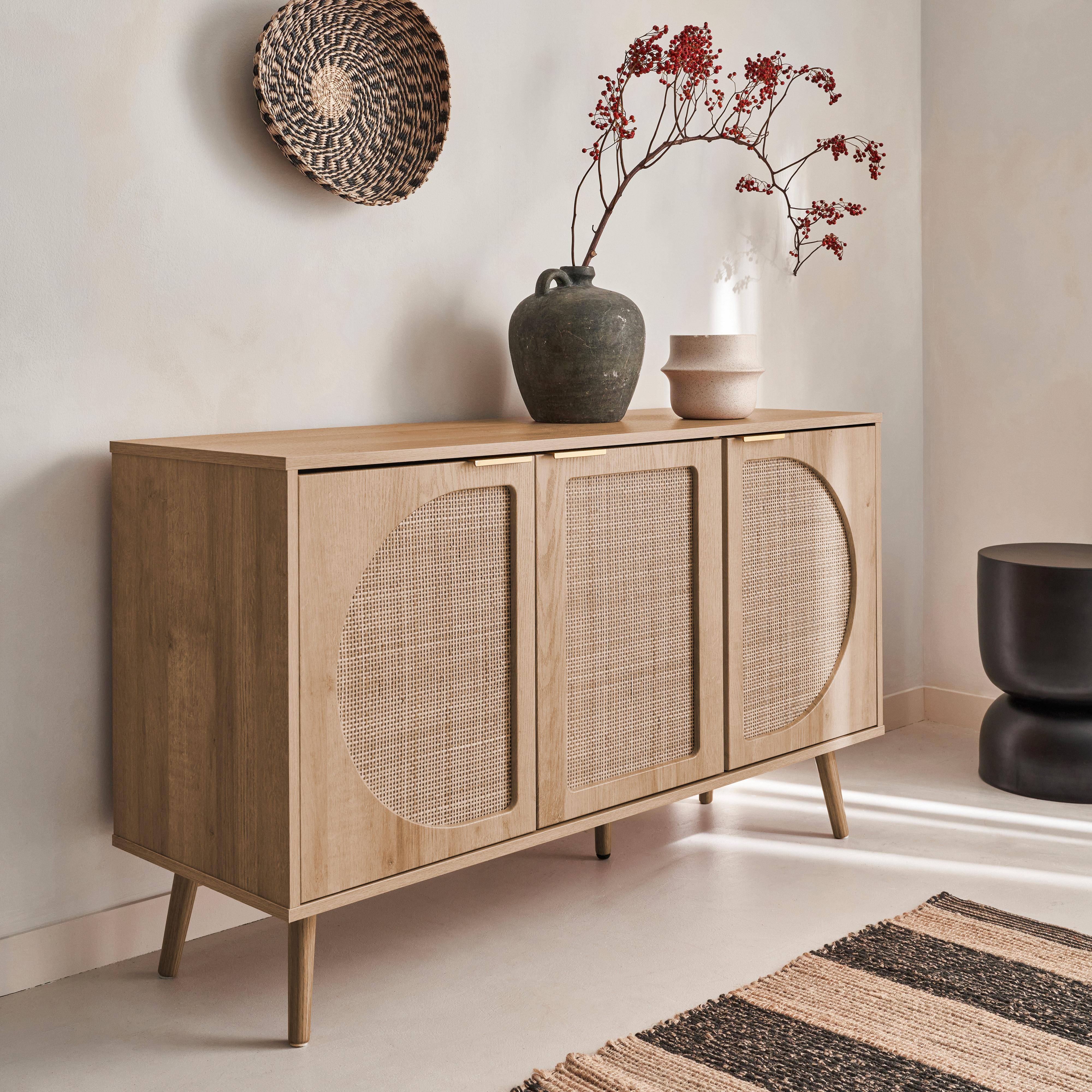 Eva - Aparador escandinavo con efecto madera de 3 puertas, 120cm