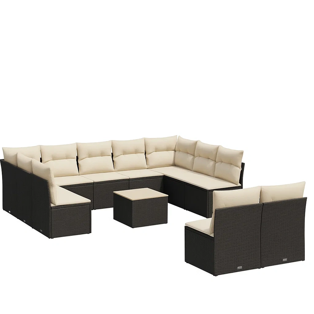 Conjunto de jardín de ratán sintético: sofá modular 10 plazas, 1 sofá de 2 plazas y 1 mesa baja,marrón oscuro y cojines beige - yEIKVWv219oi