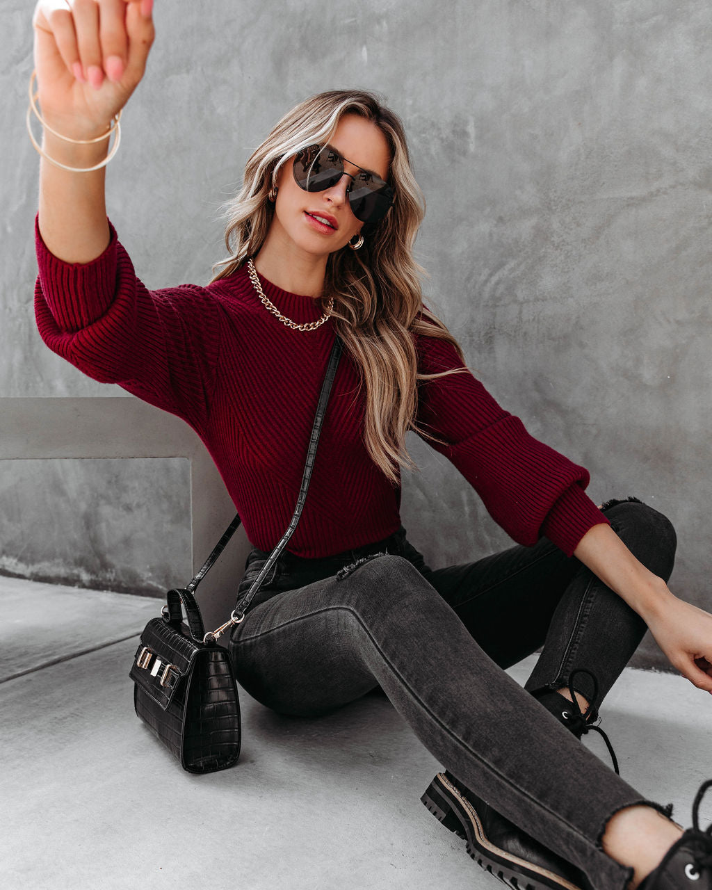 Archie Ribbed Knit Pullover Sweater - Wine - Se7enfashion