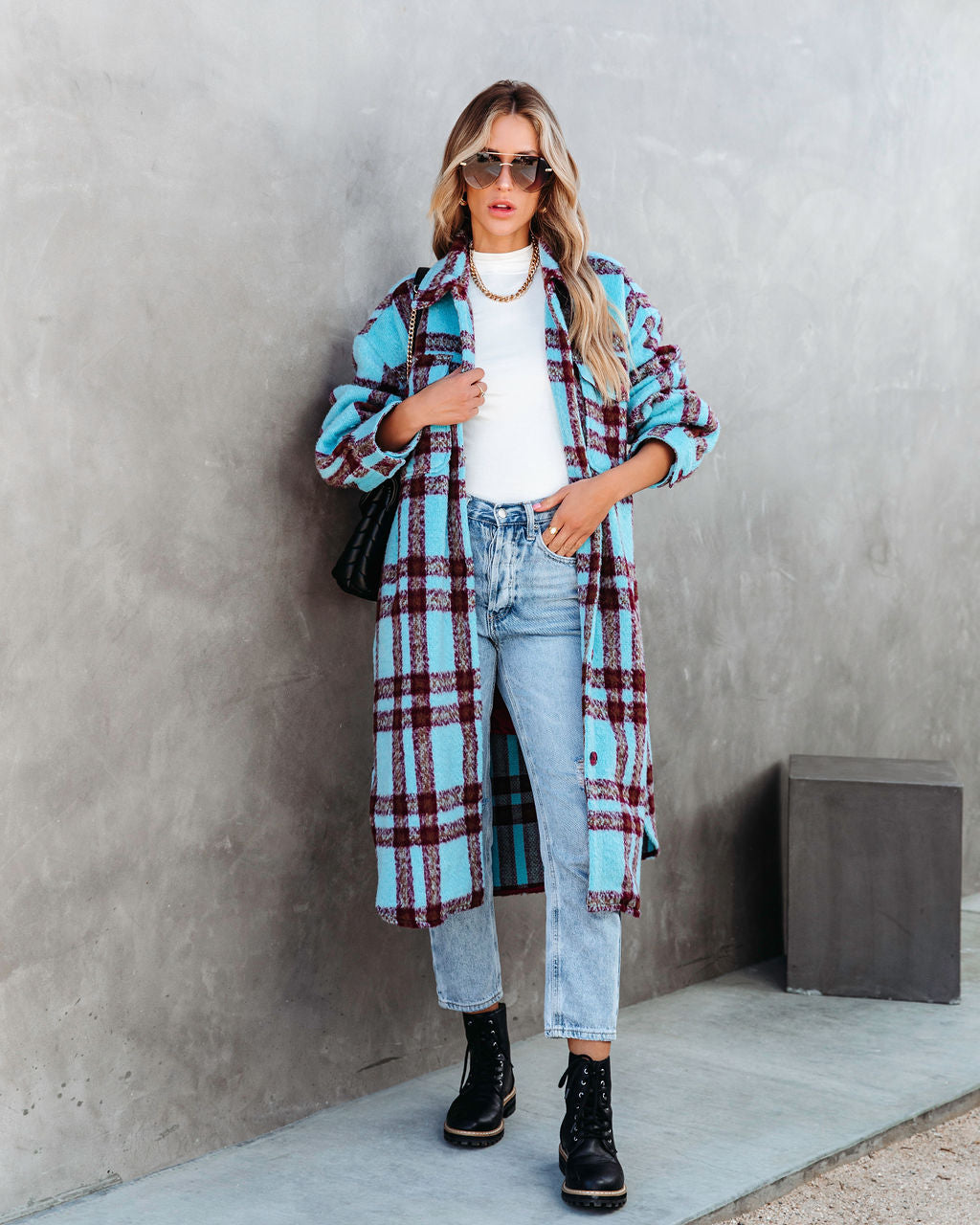 Always Amazing Pocketed Plaid Button Down Coat - SALE - Se7enfashion