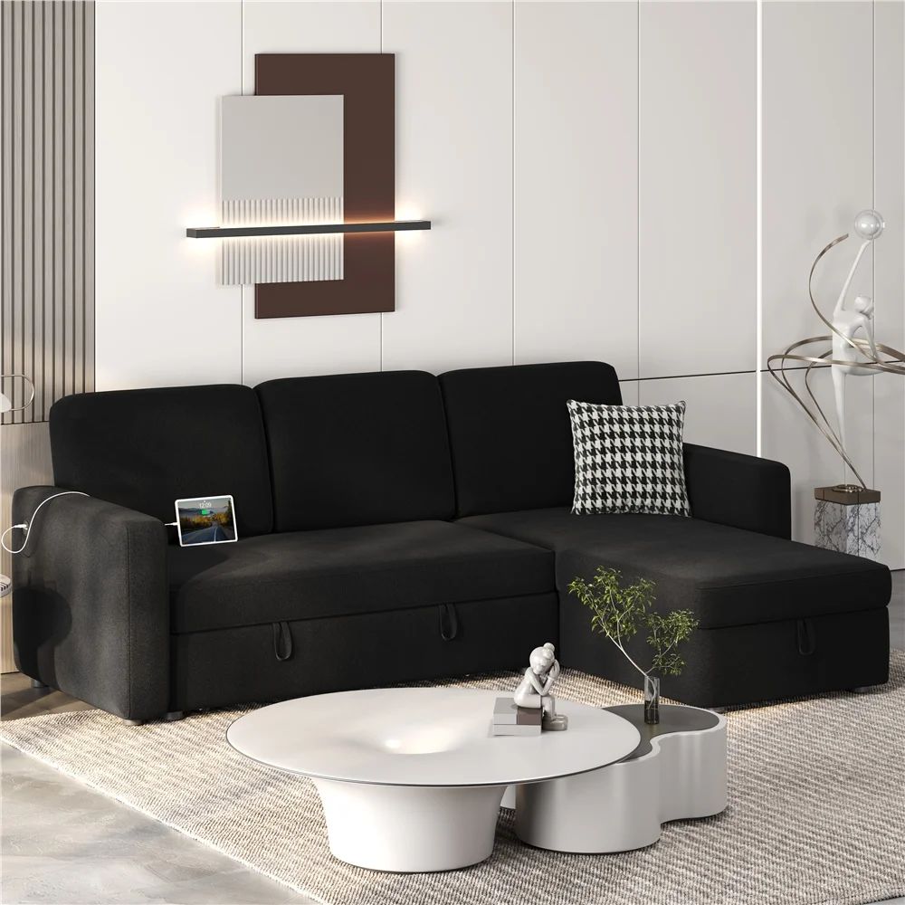 Alden Design Reversible Sectional Sofa with USB & Type-C Ports for Livingroom, Light Gray - Image 19
