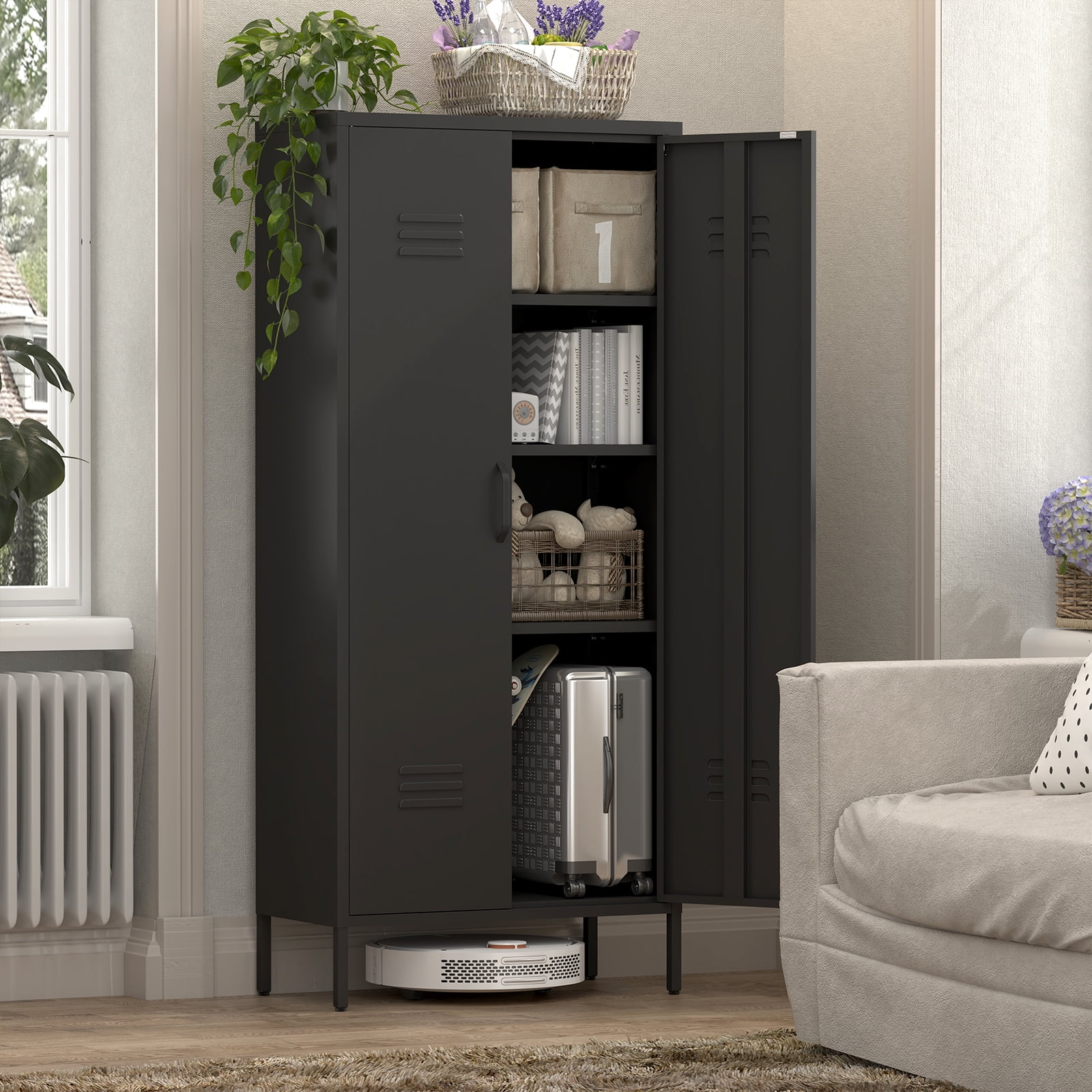 Marcree Green Metal Cabinet,2 Door Accent Cabinet,Metal Locker Cabinet with Legs,Sideboard Cabinet with Adjustable Shelves,Locker Storage Cabinet for Living Room,Entryway - Image 24