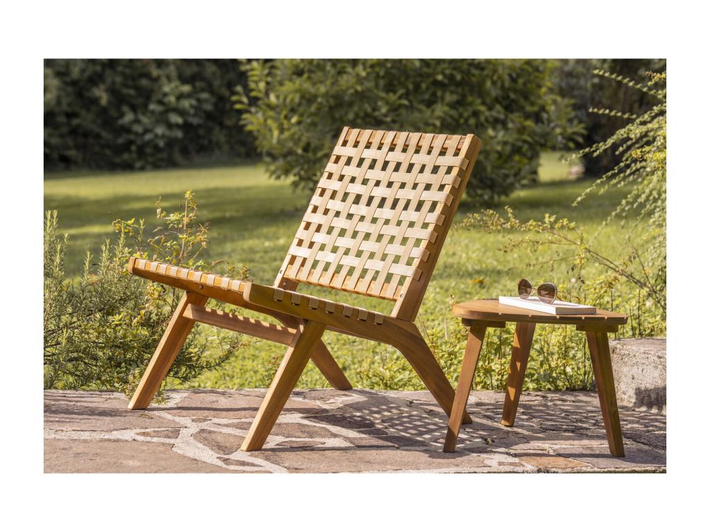 Sillón de jardín de madera maciza con cinchas beige Nestleano